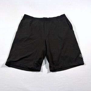 Prana Breathe Gym Shorts Men Black Pockets Performance Elastic Waist L Stretch